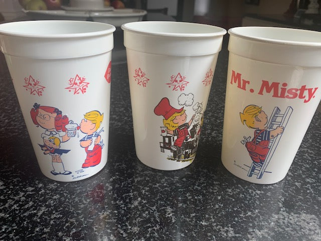 Mr Misty -  Dennis The Menace Plastic Beverage Cups Dairy Queen ( Lot of 3 ) Canada
