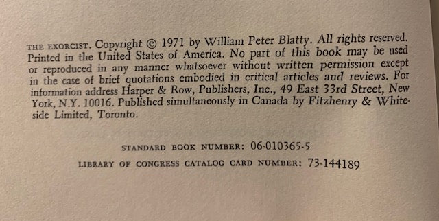 The Exorcist by William Peter Blatty ~ 1971 early edition Hardcover DJ (Book Club)