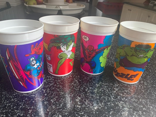 Orange Julius Super Hero Cups- Lot Of 4 -Vintage 1986 - HARD to FIND