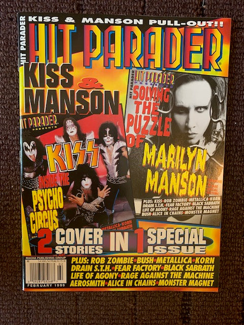 HIT PARADER Magazine Feb. 99 Marilyn Manson OZZY Metallica KISS Poster RARE