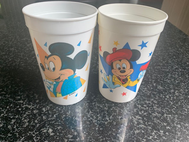 2 Walt Disney World Souvenir Plastic Cups MICKEY MOUSE Coca Cola-Vintage 1990