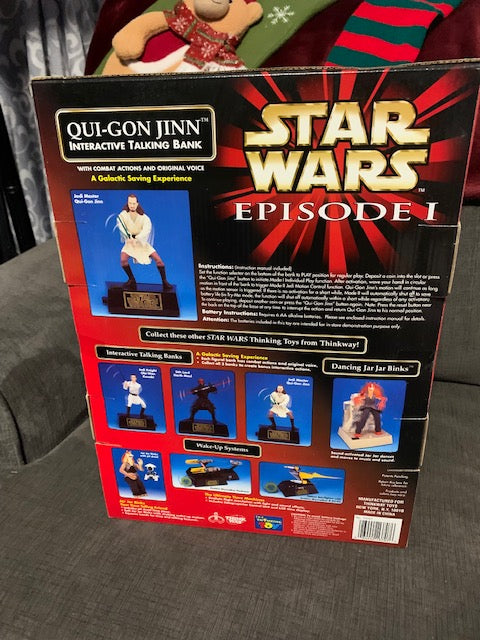 Vintage Star Wars Phantom Menace Qui-Gon Interactive Talking Coin Bank NIB