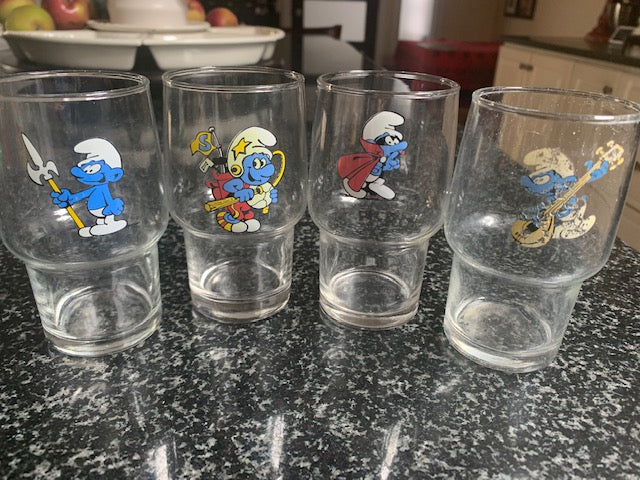 4 - Smurf Glasses- Mint Condition 4 /2 " High
