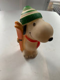 1966 Squishy Plastic Rubber Snoopy Dog Holding Skis Squeaky Toy