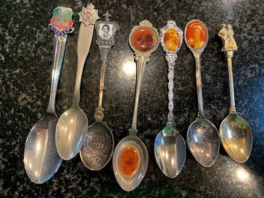 Spoon Collection # 3 - 7 Royal / Monarchy Spoons ( Sold as a lot ) One Gold plated