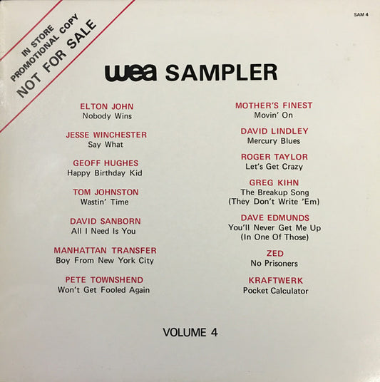 WEA Sampler Volume 4 - Pete Towshend,Zed,Kraftwerk,Mother's Finest ++  Rock, Funk / Soul, Pop (vinyl)