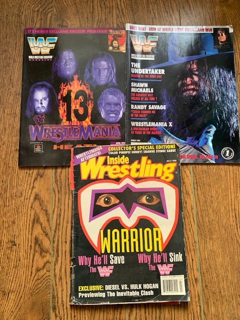 3 WWF WRESTLING MAGAZINES ( see picture )
